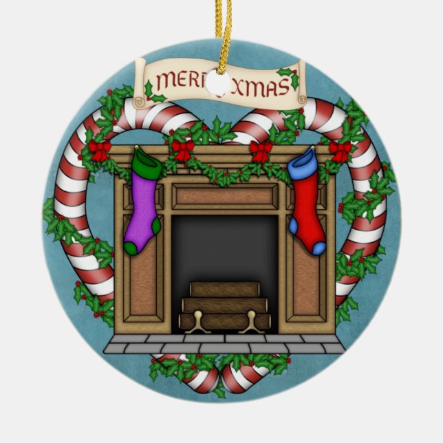 Weihnachtskamin Keramik Ornament (Vorne)