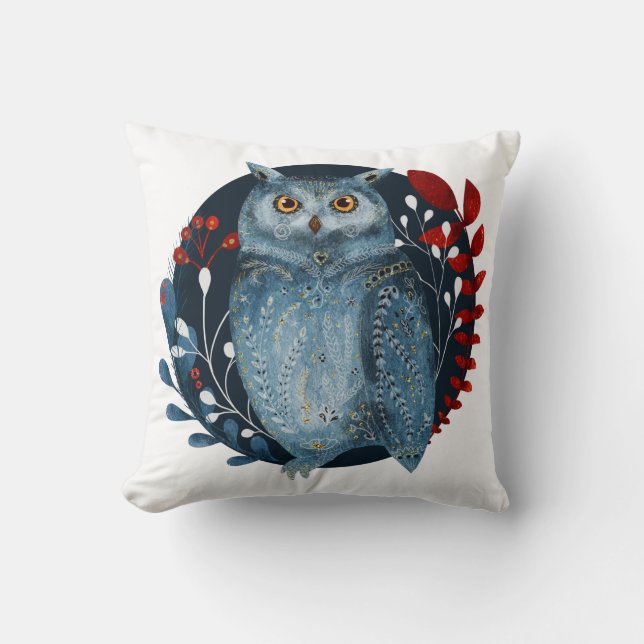 Weihnachtskandinavische Eule im Vintage-Stil Kissen (Vorderseite)