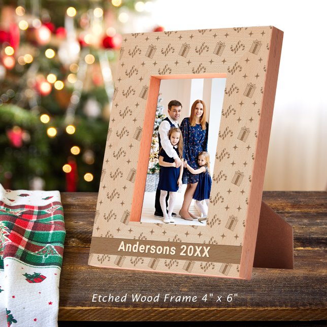Weihnachtskandinchen und Vorführungen Muster Name  Geätzte Rahmen (Christmas Candy Canes & Presents Pattern Name 4x6 Etched Frames)