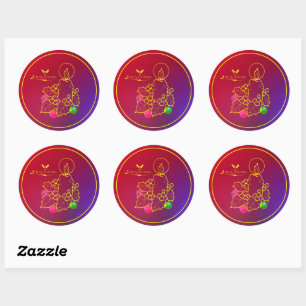 Weihnachtskandle Holly Line Zeichnend Red & Blue S Runder Aufkleber