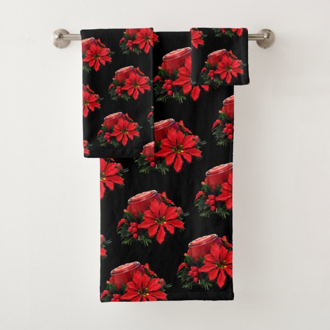 Weihnachtskandle, Holly und Poinsettia Badhandtuch Set (Insitu)