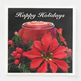 Weihnachtskandle, Holly und Poinsettia Serviette