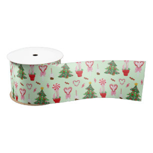 Weihnachtskandy Trees Pattern Satinband