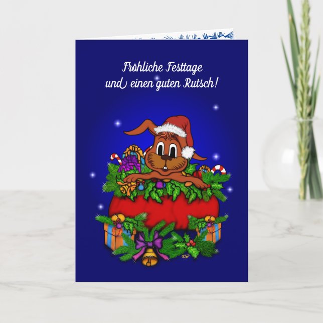 Weihnachtskaninchen , Fröhliche Weihnachten! Feiertagskarte (Vorderseite)