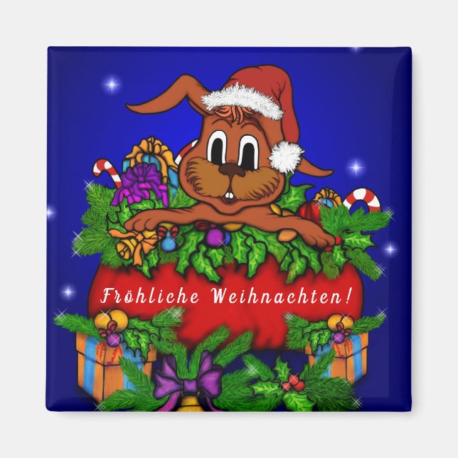 Weihnachtskaninchen , Fröhliche Weihnachten! Magnet (Vorne)