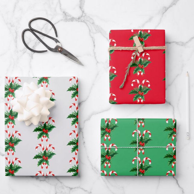 Weihnachtskaninchen & Holly Geschenkpapier Set (Vorderseite)