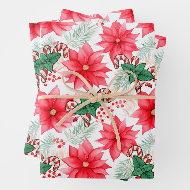 Weihnachtskaninchen & Poinsettias Umschlagpapier Geschenkpapier Set (Beispiel)