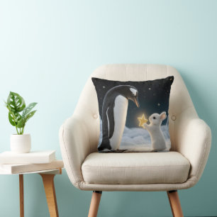 Weihnachtskaninchen und Pinguin mit Neonstern Kissen