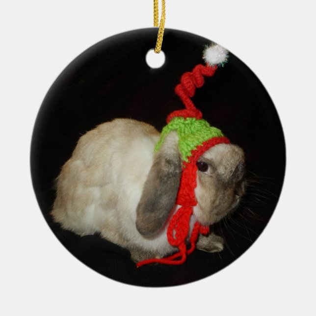 Weihnachtskaninchen-Verzierung Keramik Ornament (Vorne)