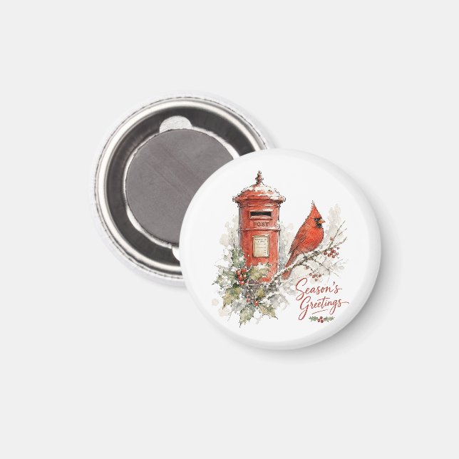 Weihnachtskardinal und roter Briefkasten Magnet (Vorderseite/Rückseite)