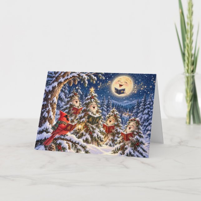 Weihnachtskardinal und Winterbaum-Chor Karte (Vorderseite)