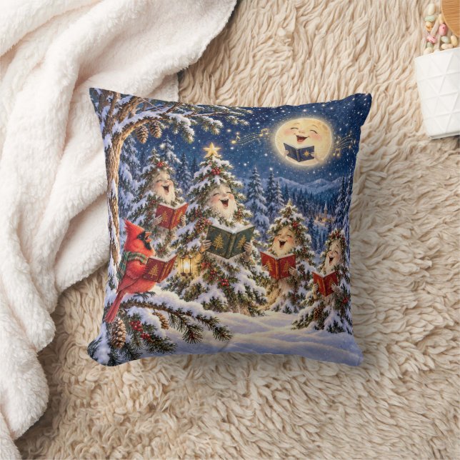 Weihnachtskardinal und Winterbaum-Chor Kissen (Decke)