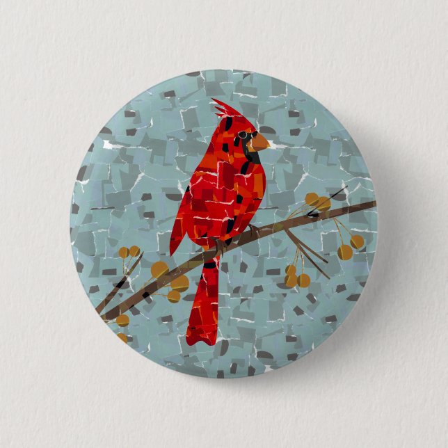 Weihnachtskardinal-Vogel-Collage Button (Vorderseite)