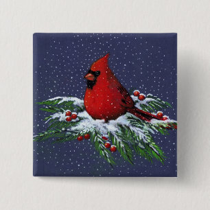 WEIHNACHTSKardinal: VOGEL: KUNST: SCHNEE Button