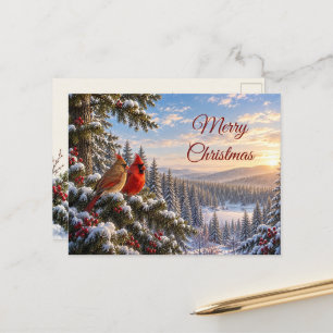Weihnachtskardinäle Schneeberg Wald Winter Feiertagspostkarte