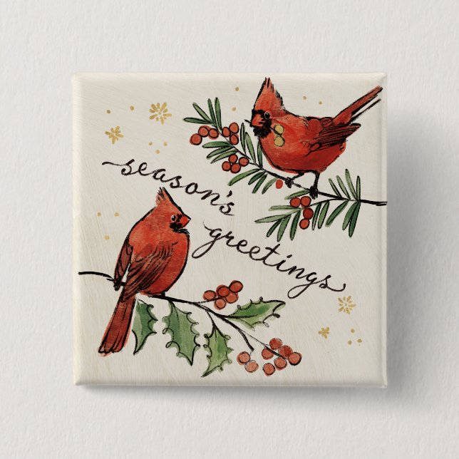 WeihnachtsKardinalLovebirds Button (Vorderseite)
