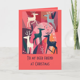 Weihnachtskaribu Rosa Kitsch Retro Modernes Design Karte