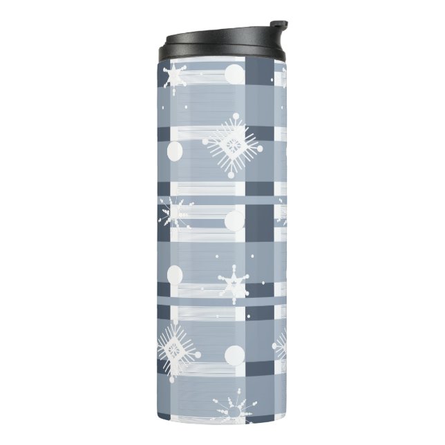 Weihnachtskariert Blau Schneeflocken Thermosbecher (Nach links gedreht)