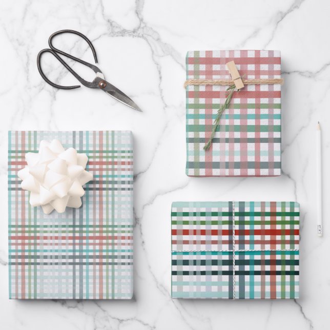 Weihnachtskariert Geschenkpapier Set (Vorderseite)