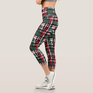 Weihnachtskariert in Rot Grün Weiß und Schwarz Capri Leggings