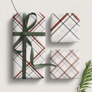 Weihnachtskariert klassisch elegant weißes Festtag Geschenkpapier Set