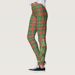 Weihnachtskariert Rot, Grün, Weiß und Baum Leggings