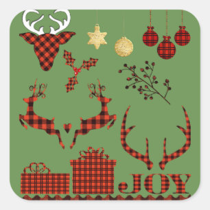 Weihnachtskarierte Verzierungen Quadratischer Aufkleber