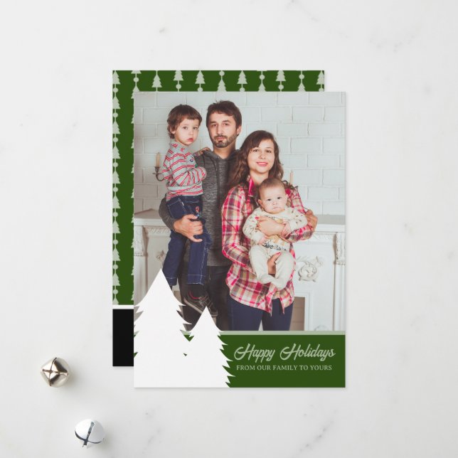 Weihnachtskarte 2024 Grünes Baummuster Feiertagskarte (Vorderseite/Rückseite Beispiel)