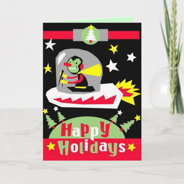 Weihnachtskarte "Alien UFO" Feiertagskarte (Vorderseite)