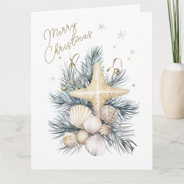 Weihnachtskarte an der Küste personalisierbar Dankeskarte (Vorderseite)