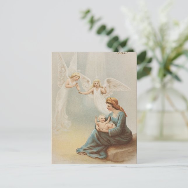 Weihnachtskarte | Angel Mutter und Kind Feiertagspostkarte (Stehend Vorderseite)
