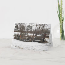 Weihnachtskarte "Antique Oxford Mill Trucks"