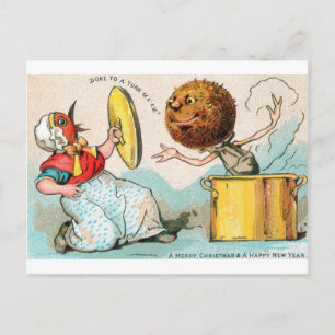 Weihnachtskarte, auf der Pudding BirdLady angreift Postkarte