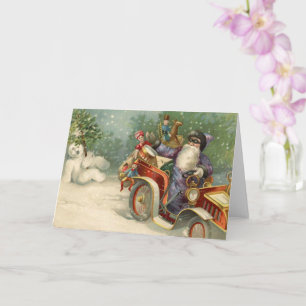 Weihnachtskarte   Auto Santa Vintage Snowman Karte