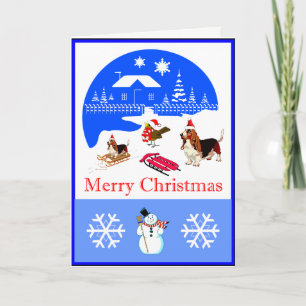 Weihnachtskarte Basset and Bird Snowy Feiertagskarte