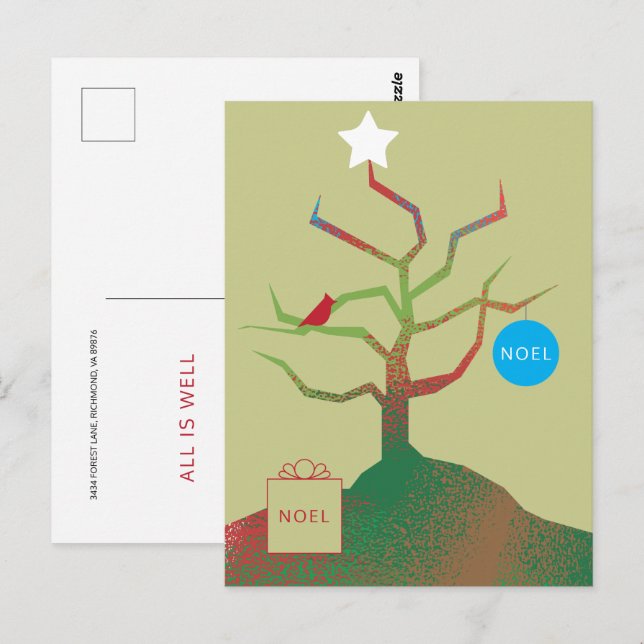 Weihnachtskarte Baum der Kunst Postkarte (Vorne/Hinten)