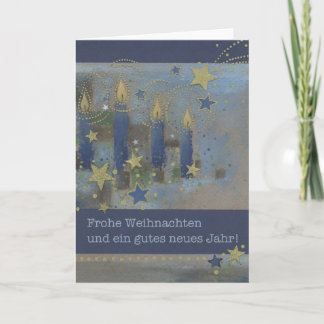 Weihnachtskarte Blau mit leuchtenden Kerzen Feiertagskarte