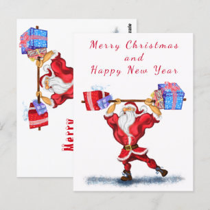 Weihnachtskarte Bodybuilder Santa Fun Postkarte