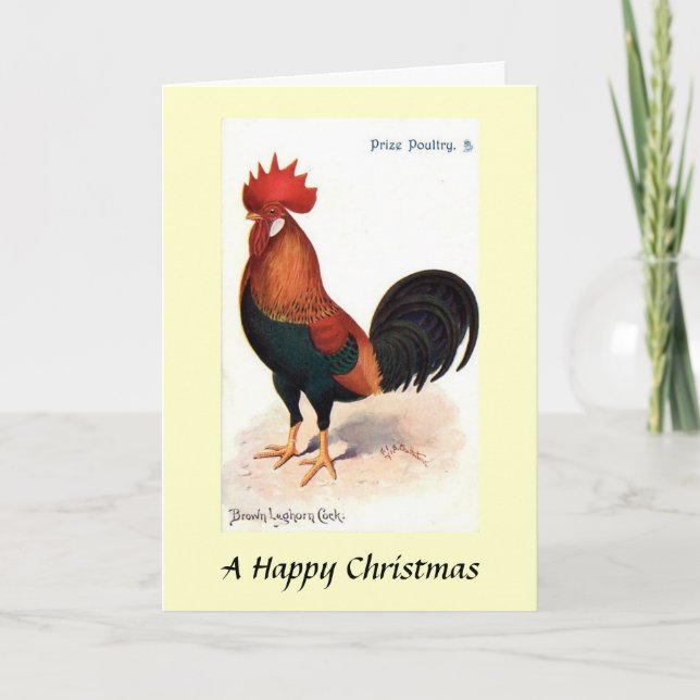 Weihnachtskarte - Brawn Leghorn Cock Feiertagskarte (Vorderseite)