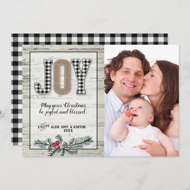 Weihnachtskarte Buffalo Kariert Joy Bauernhof Einladung (Vorne/Hinten)