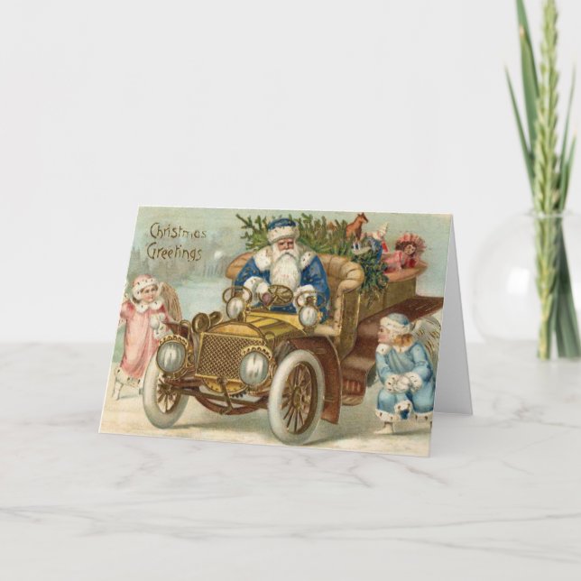 Weihnachtskarte | Cherubs Santa Vintage Feiertagskarte (Vorderseite)