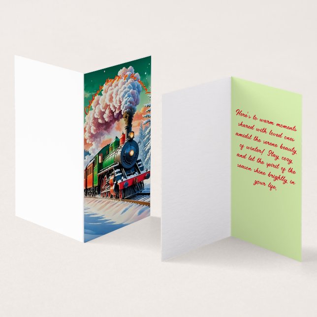 Weihnachtskarte der klassischen Dampflokomotive (Innenseite und Außenseite)