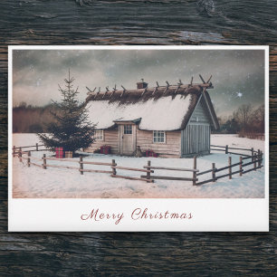 Weihnachtskarte der Vintagen Hütte im Winter Feiertagskarte