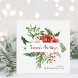Weihnachtskarte der Wintersaison<br><div class="desc">Die Weihnachtskarte der Wintersaison. Diese hübsche quadratische Urlaubskarte besticht durch elegante,  Aquarellrot-Blume mit Holly-Beeren,  Pinecones und Grün auf weißem Hintergrund. Die "Season's Greetings" in einer handgeschriebenen Schrift | Kalligraphie. Die Rückseite der Karte enthält eine Nachricht zur Personalisierung. Finden Sie passende Artikel in der Holiday Red Winter Botanical Christmas Collection.</div>