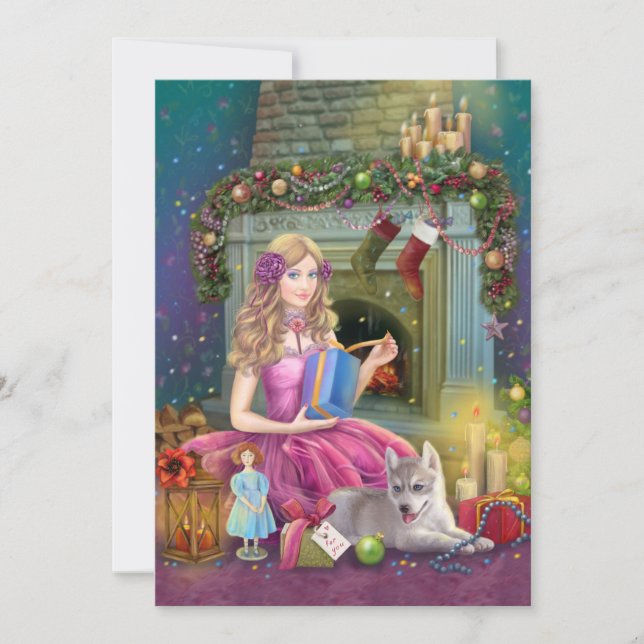 Weihnachtskarte des Jahrgangs. Weihnachtsfeuerplat Feiertagskarte (Vorderseite)