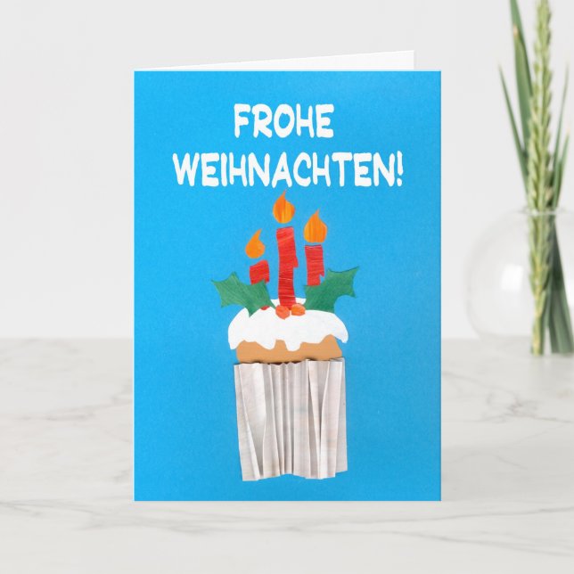 Weihnachtskarte, Deutsch, Cupcake mit Kerzen Feiertagskarte (Vorderseite)