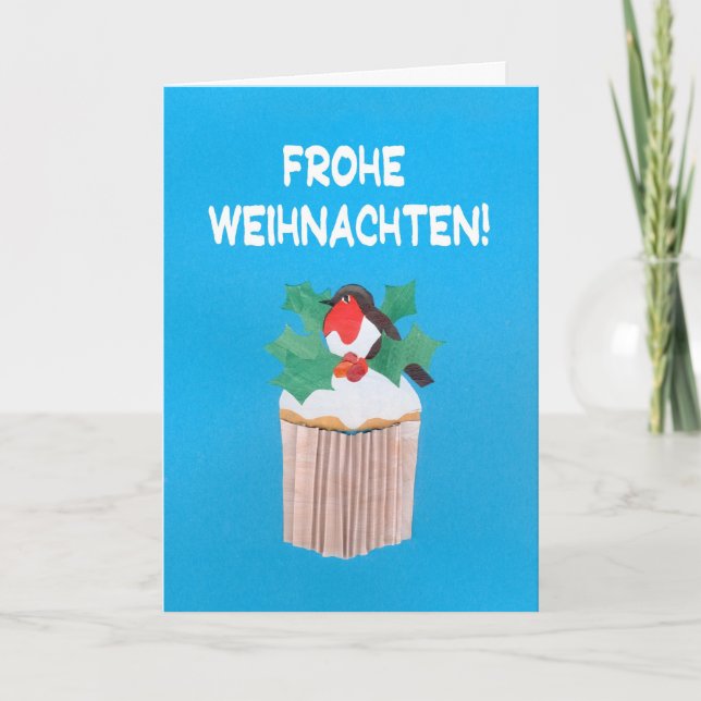 Weihnachtskarte, Deutsch, Kuchen mit Robin Feiertagskarte (Vorderseite)