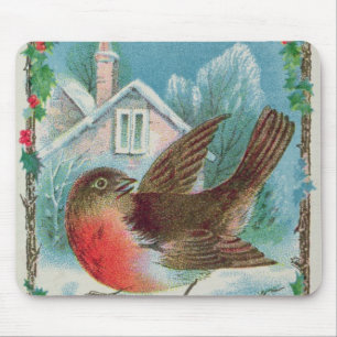 Weihnachtskarte, die ein Rotkehlchen darstellt Mousepad