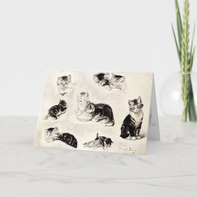 Weihnachtskarte: "Essende und spielende Katzen " Feiertagskarte (Vorderseite)