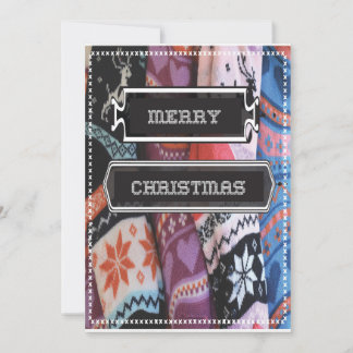Weihnachtskarte Feiertags Strumpf Sweater gestickt Feiertagskarte